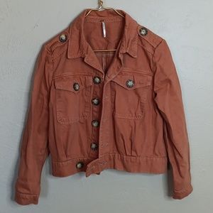 Free People Eisenhower Denim Jacket In Terracotta Size Small